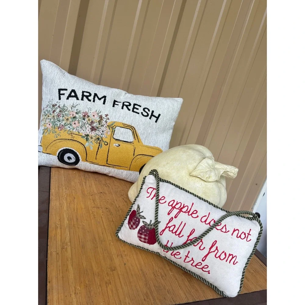 Farmhouse Fall Decor Bundle Resin Apple Farm Fresh Truck Pillow Hanging Sign